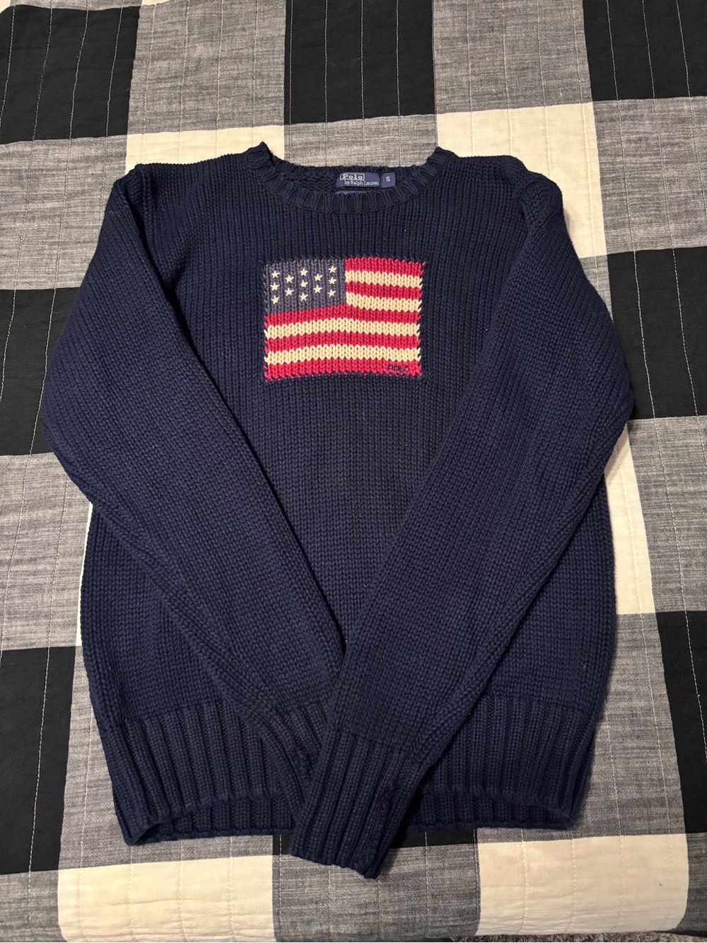 Polo by Ralph Lauren Navy Crewneck Sweater with Flag Motif